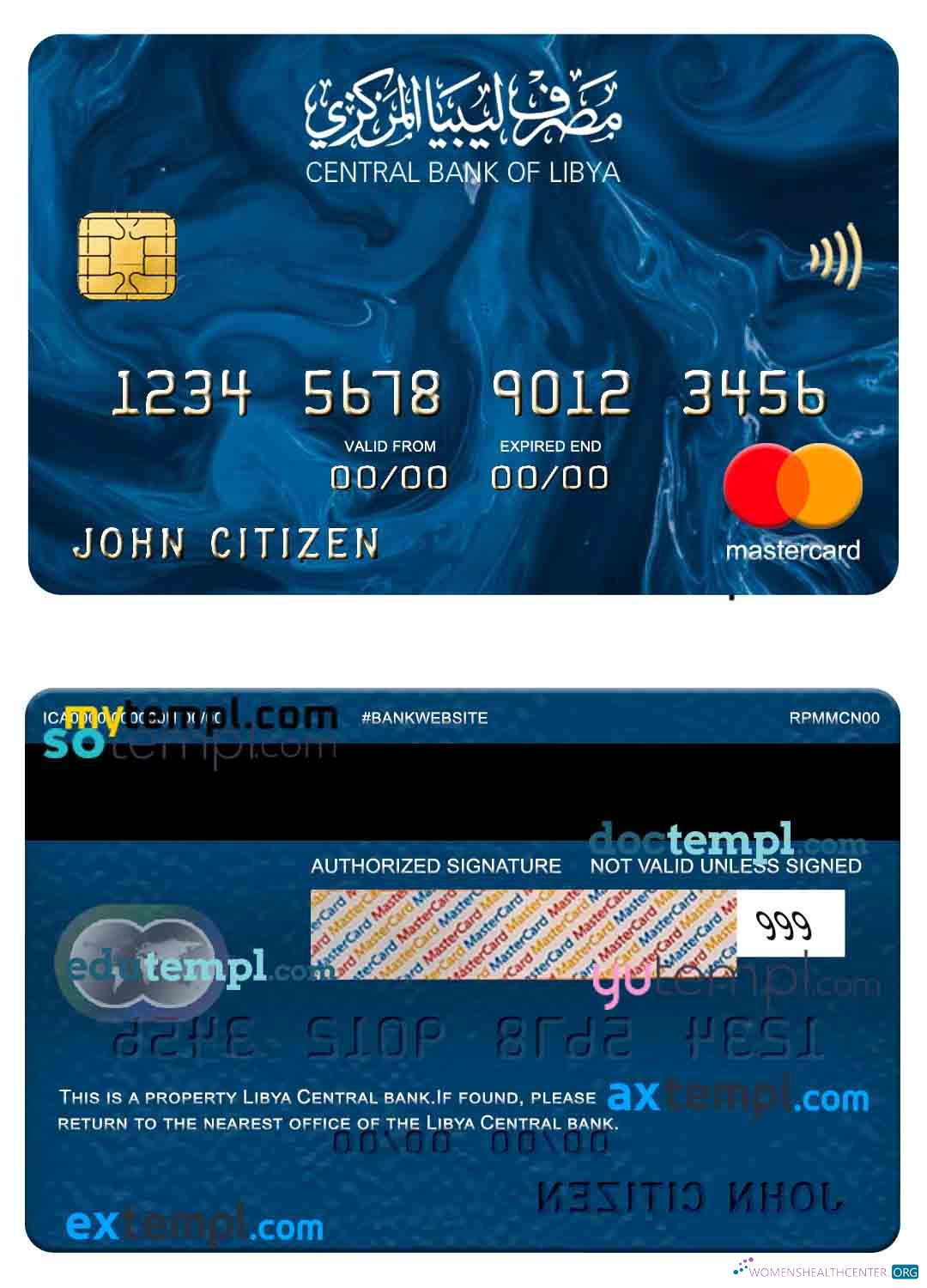 Download Libya Central bank mastercard Photoshop template